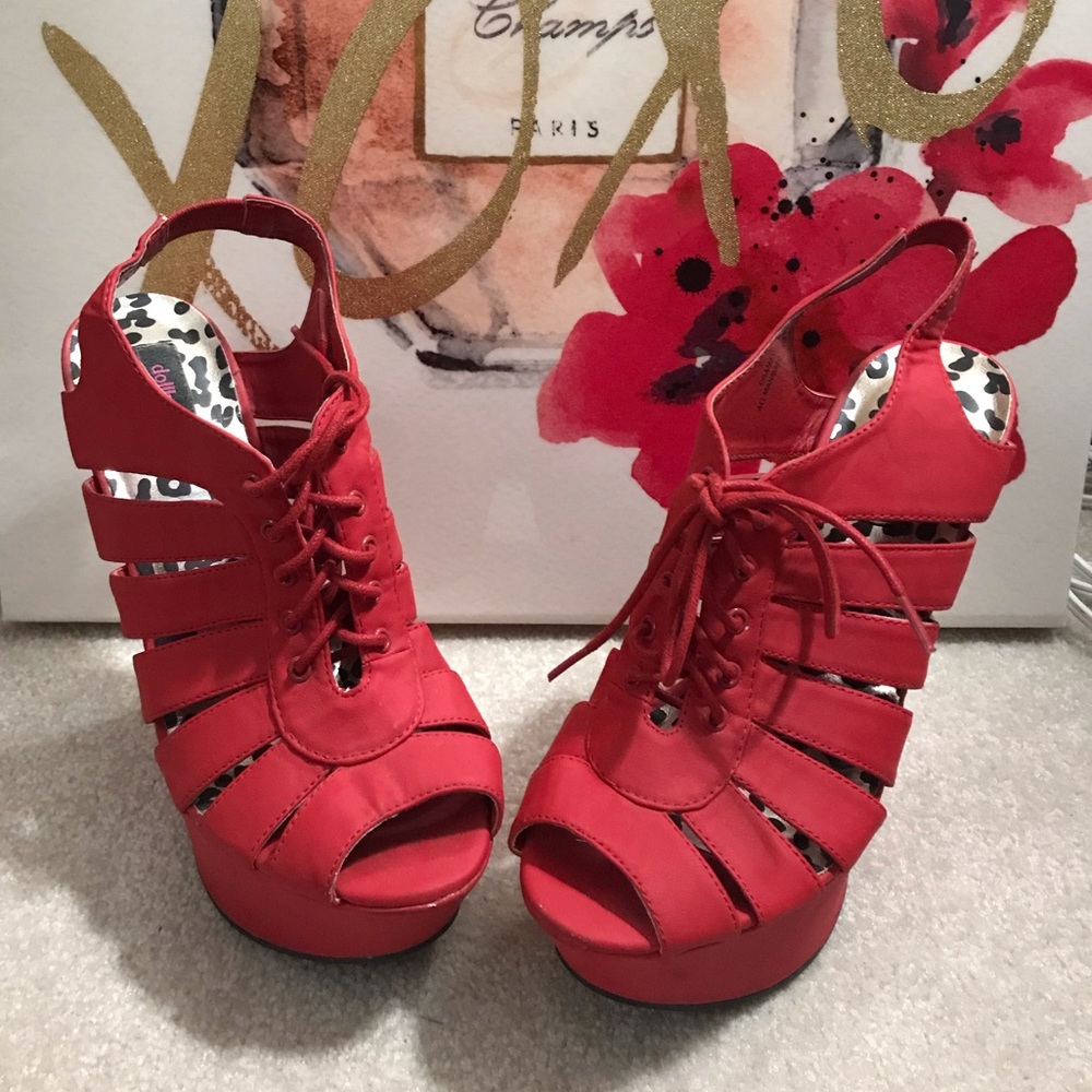 Red Lace Up Wedges